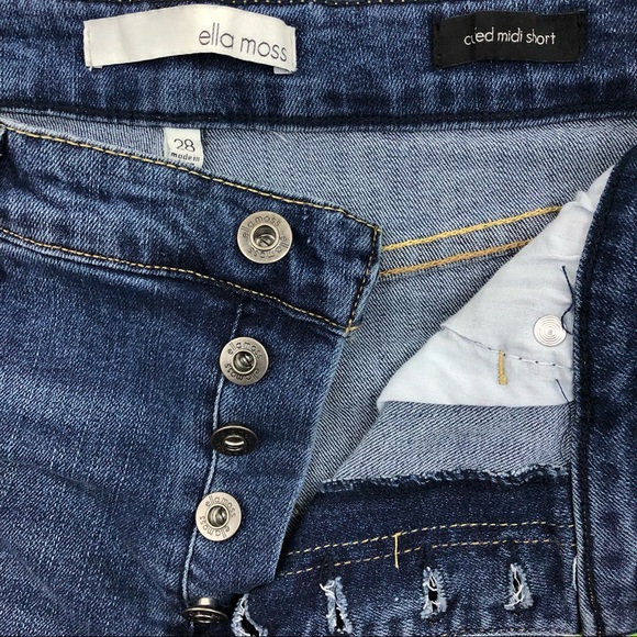 Ella Moss Beckett Cuffed Midi Exposed Button Fly Jean Shorts. Size 28 NEW - Picture 6 of 9